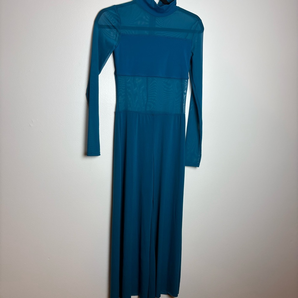 Balera Dance Costume Teal Culotte Unitard with Mesh MJ11187 Adult Small Medium - Picture 5 of 9